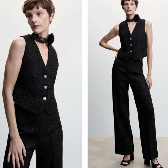 JASON WU Black Metallic Tweed Jewel Button Vest | Size Medium - Picture 2 of 12